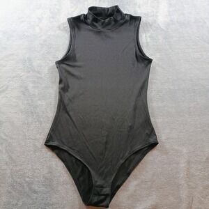 H&M Bodysuit Womens Small Black Ribbed Knit Sleeveless Mock Neck Stretch Top
